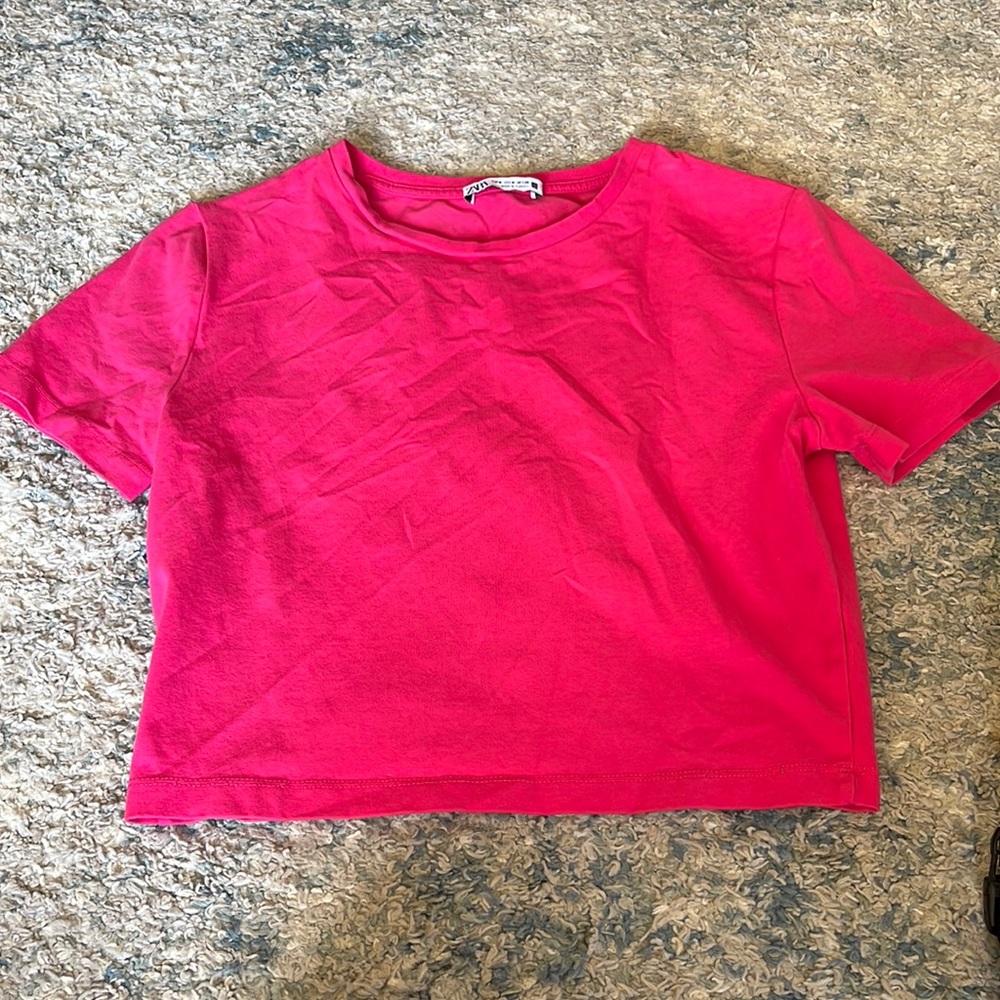 Zara pink cropped t shirt